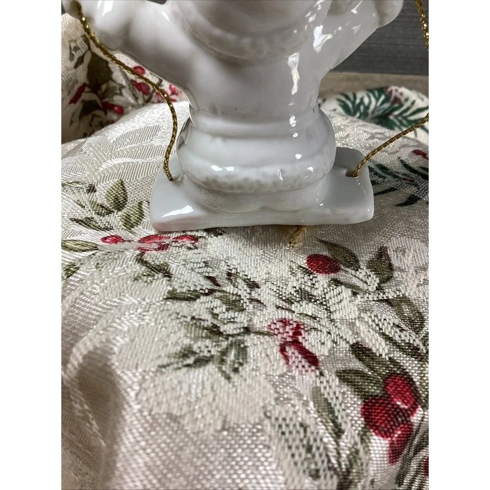 Vintage Midwest Importers Ceramic Santa Claus Ornament on Swing White 1980s